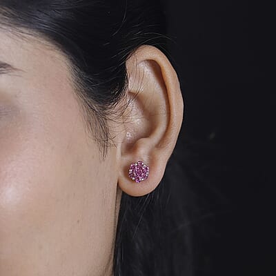 Luxuriant Premium Bixbite (LG) 1.50 ctw Floral Stud Earrings in Rhodium Over Sterling Silver