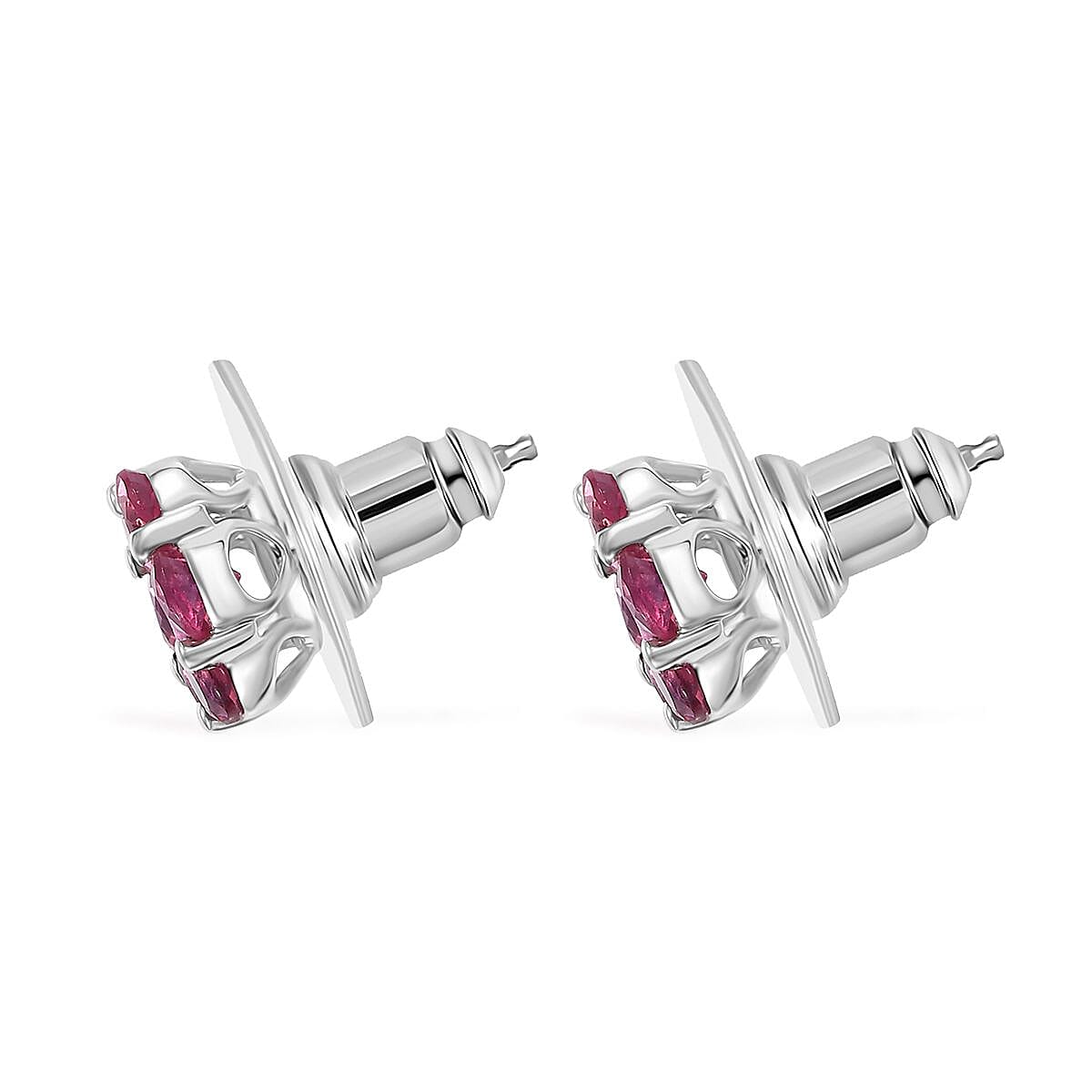 Luxuriant Premium Bixbite (LG) 1.50 ctw Floral Stud Earrings in Rhodium Over Sterling Silver
