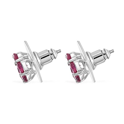 Luxuriant Premium Bixbite (LG) 1.50 ctw Floral Stud Earrings in Rhodium Over Sterling Silver