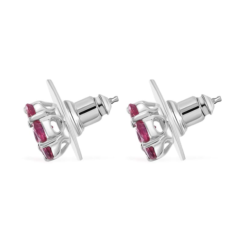 Luxuriant Premium Bixbite (LG) 1.50 ctw Floral Stud Earrings in Rhodium Over Sterling Silver
