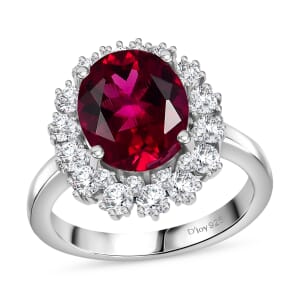 Premium Lab Created Bixbite and Moissanite 5.10 ctw Royal Scarlet Ring in Rhodium Over Sterling Silver (Size 10.0)