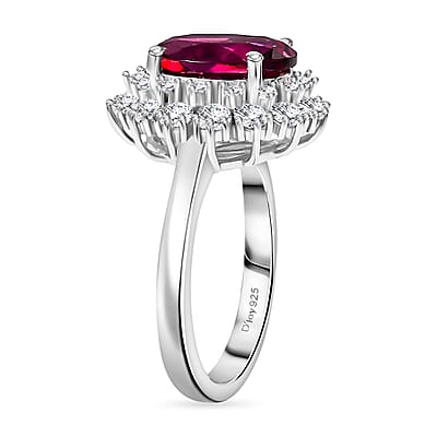 Premium Lab Created Bixbite and Moissanite 5.10 ctw Royal Scarlet Ring in Rhodium Over Sterling Silver (Size 10.0)