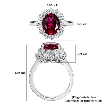 Premium Lab Created Bixbite and Moissanite 5.10 ctw Royal Scarlet Ring in Rhodium Over Sterling Silver (Size 10.0)