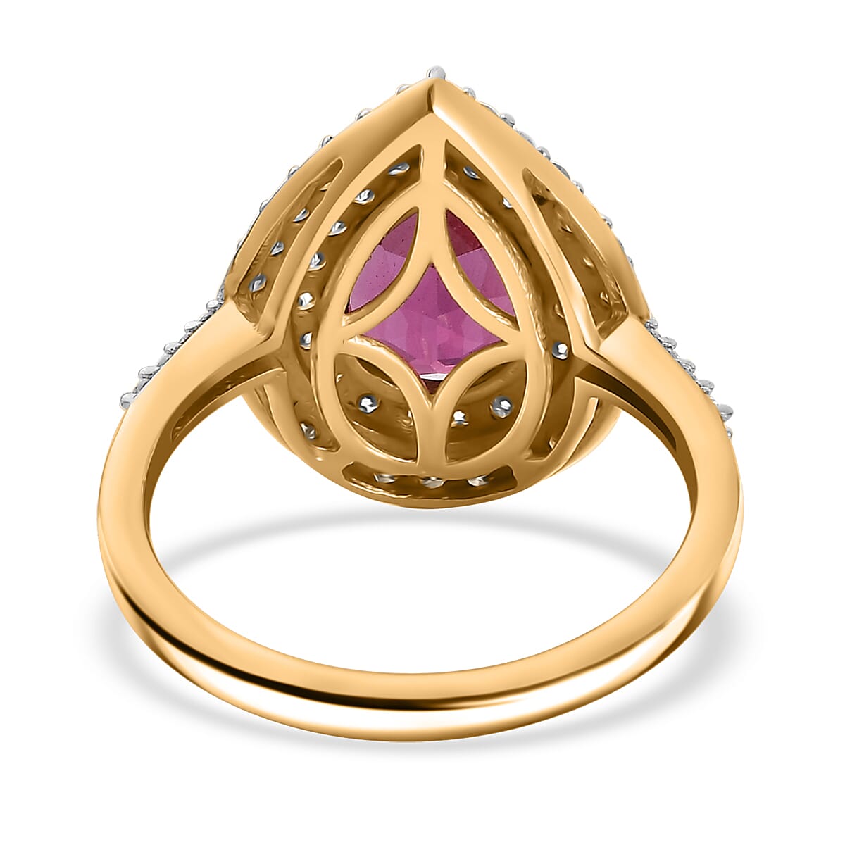 Luxuriant Premium Bixbite (LG) and Moissanite 3.00 ctw Double Halo Ring in 18K Vermeil Yellow Gold Over Sterling Silver (Size 10.0)