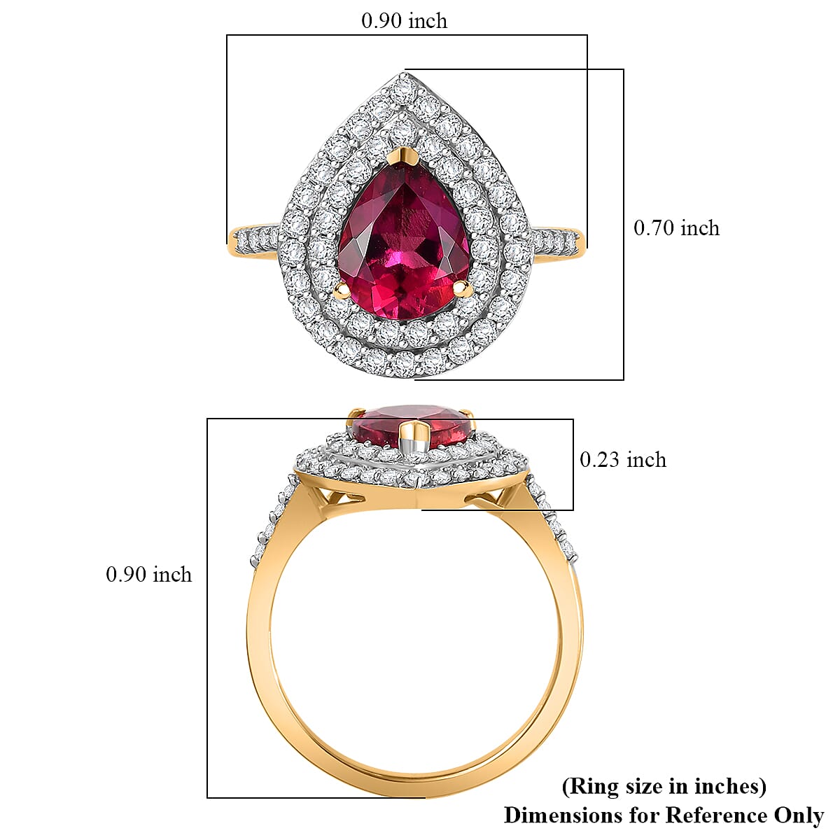 Luxuriant Premium Bixbite (LG) and Moissanite 3.00 ctw Double Halo Ring in 18K Vermeil Yellow Gold Over Sterling Silver (Size 10.0)