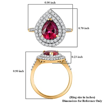 Luxuriant Premium Bixbite (LG) and Moissanite 3.00 ctw Double Halo Ring in 18K Vermeil Yellow Gold Over Sterling Silver (Size 10.0)