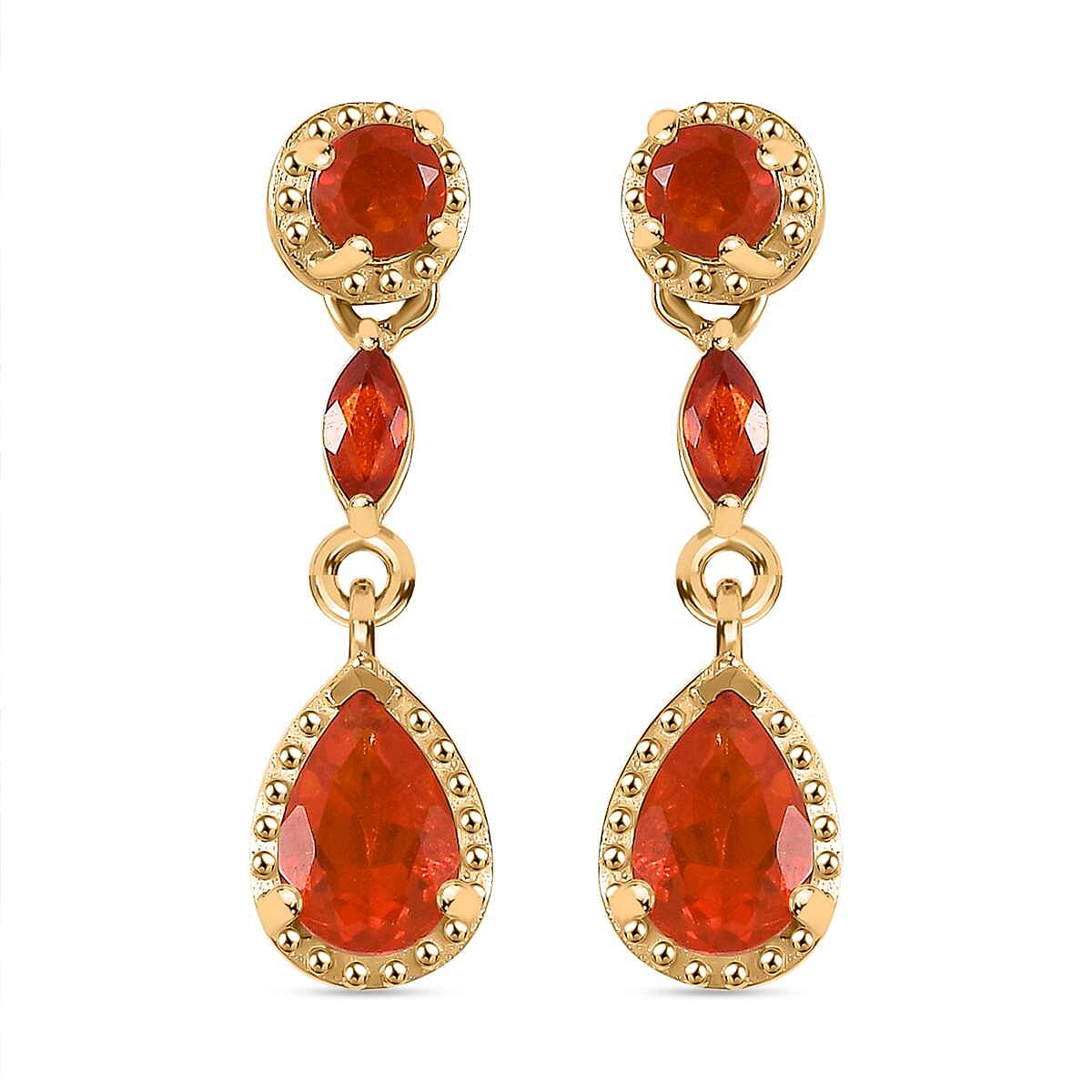 D'Joy AAA Buriti Fire Opal 0.80 ctw Dewdrop Earrings in 18K Vermeil Yellow Gold Over Sterling Silver