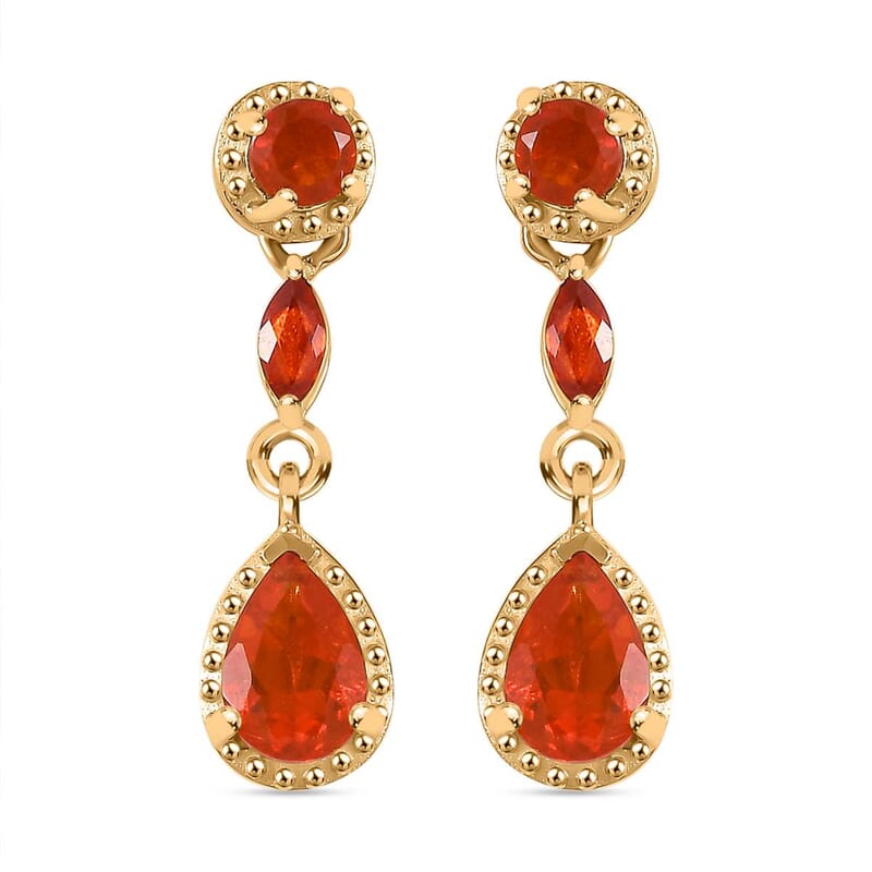 D'Joy AAA Buriti Fire Opal 0.80 ctw Dewdrop Earrings in 18K Vermeil Yellow Gold Over Sterling Silver