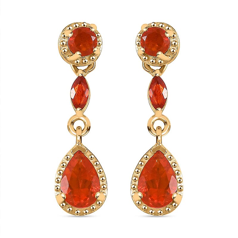 D'Joy AAA Buriti Fire Opal 0.80 ctw Dewdrop Earrings in 18K Vermeil Yellow Gold Over Sterling Silver