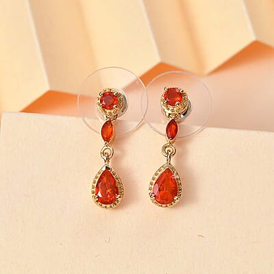D'Joy AAA Buriti Fire Opal 0.80 ctw Dewdrop Earrings in 18K Vermeil Yellow Gold Over Sterling Silver
