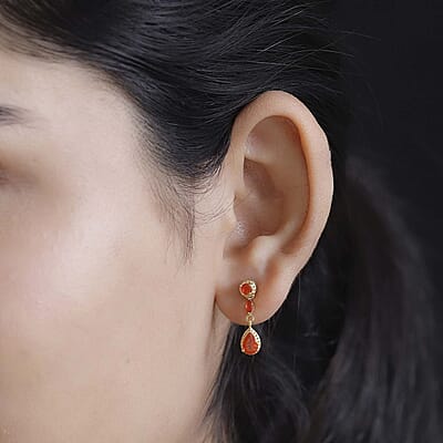 D'Joy AAA Buriti Fire Opal 0.80 ctw Dewdrop Earrings in 18K Vermeil Yellow Gold Over Sterling Silver