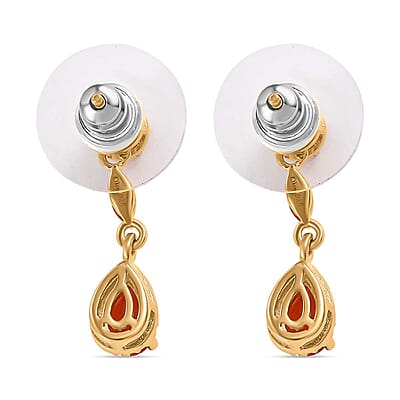 D'Joy AAA Buriti Fire Opal 0.80 ctw Dewdrop Earrings in 18K Vermeil Yellow Gold Over Sterling Silver