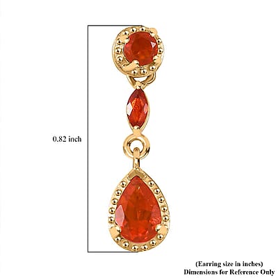 D'Joy AAA Buriti Fire Opal 0.80 ctw Dewdrop Earrings in 18K Vermeil Yellow Gold Over Sterling Silver