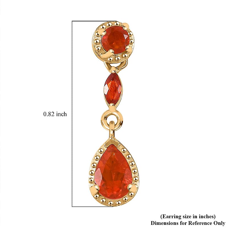 D'Joy AAA Buriti Fire Opal 0.80 ctw Dewdrop Earrings in 18K Vermeil Yellow Gold Over Sterling Silver