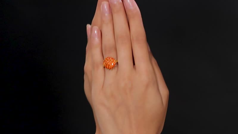 AAA Buriti Fire Opal 1.50 ctw Blossom Floral Ring in 18K Vermeil Yellow Gold Over Sterling Silver (Size 6.0) (Del. In 10-12 Days)