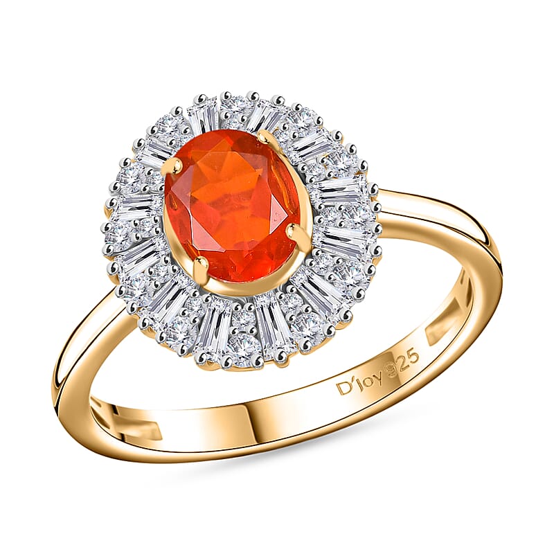 D'Joy AAA Buriti Fire Opal and Moissanite 1.60 ctw Radiant Sunset Ring in 18K Vermeil Yellow Gold Over Sterling Silver (Size 10.0)