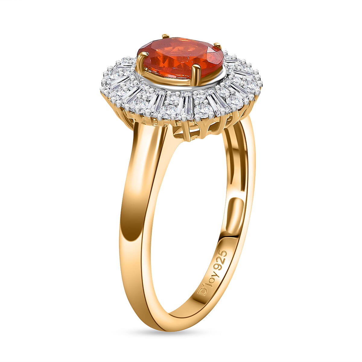 D'Joy AAA Buriti Fire Opal and Moissanite 1.60 ctw Radiant Sunset Ring in 18K Vermeil Yellow Gold Over Sterling Silver (Size 10.0)