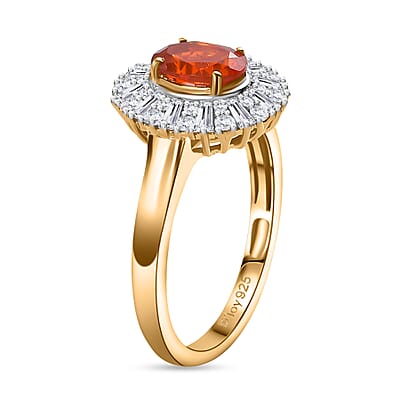 D'Joy AAA Buriti Fire Opal and Moissanite 1.60 ctw Radiant Sunset Ring in 18K Vermeil Yellow Gold Over Sterling Silver (Size 10.0)