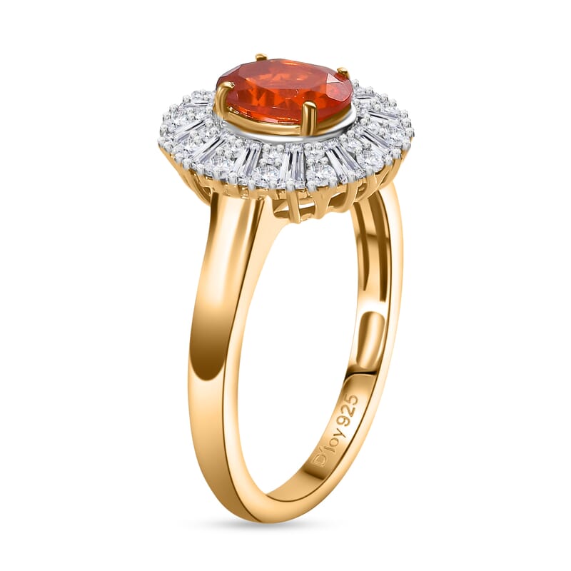 D'Joy AAA Buriti Fire Opal and Moissanite 1.60 ctw Radiant Sunset Ring in 18K Vermeil Yellow Gold Over Sterling Silver (Size 10.0)