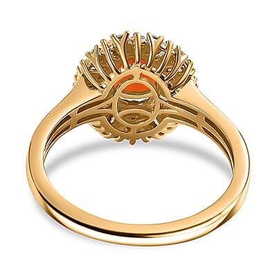 D'Joy AAA Buriti Fire Opal and Moissanite 1.60 ctw Radiant Sunset Ring in 18K Vermeil Yellow Gold Over Sterling Silver (Size 10.0)