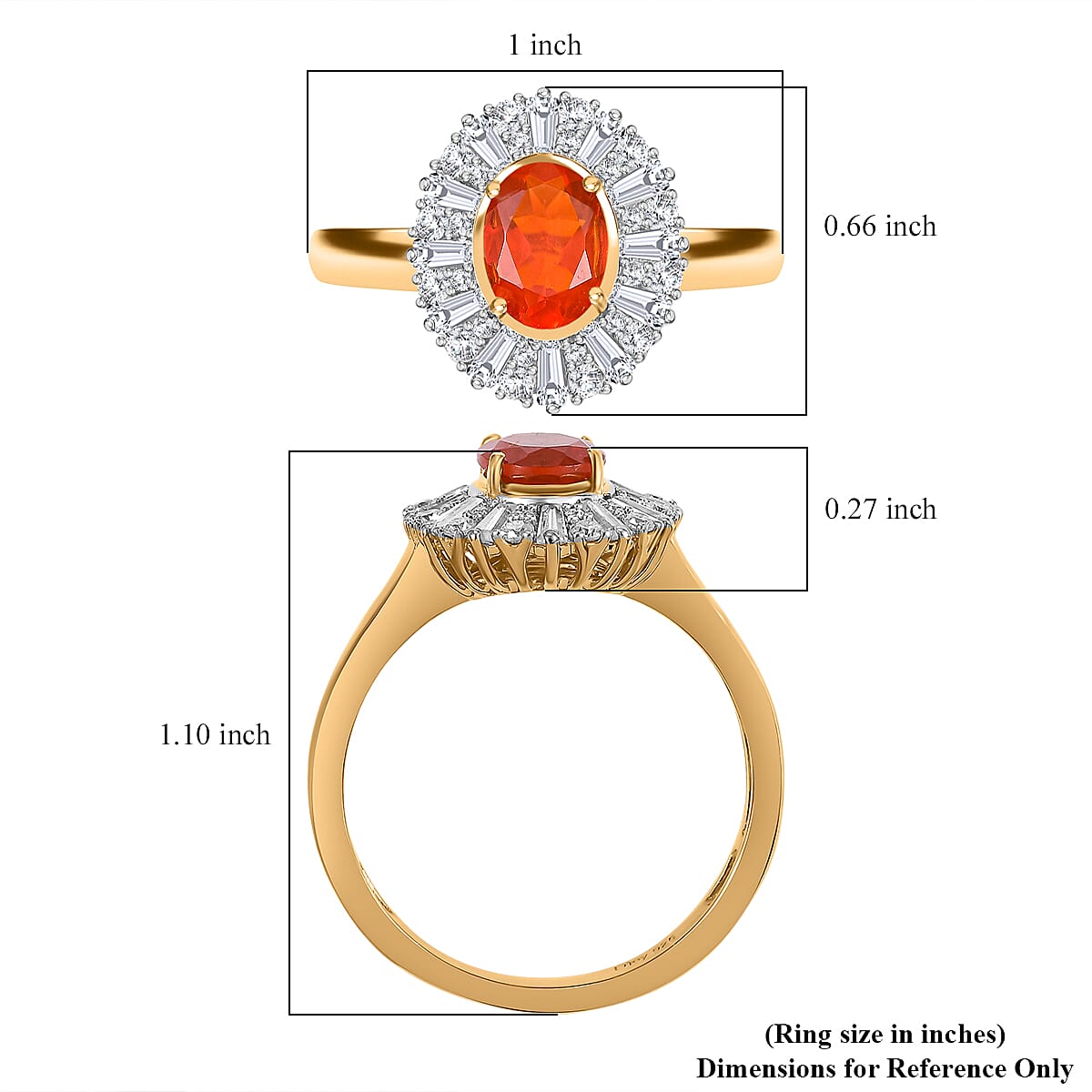 D'Joy AAA Buriti Fire Opal and Moissanite 1.60 ctw Radiant Sunset Ring in 18K Vermeil Yellow Gold Over Sterling Silver (Size 10.0)