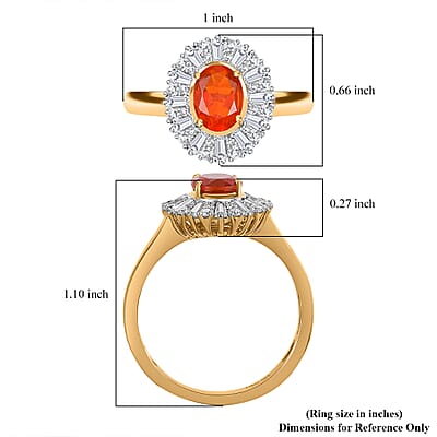 D'Joy AAA Buriti Fire Opal and Moissanite 1.60 ctw Radiant Sunset Ring in 18K Vermeil Yellow Gold Over Sterling Silver (Size 10.0)