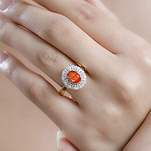 D'Joy AAA Buriti Fire Opal and Moissanite 1.60 ctw Radiant Sunset Ring in 18K Vermeil Yellow Gold Over Sterling Silver (Size 6.0)
