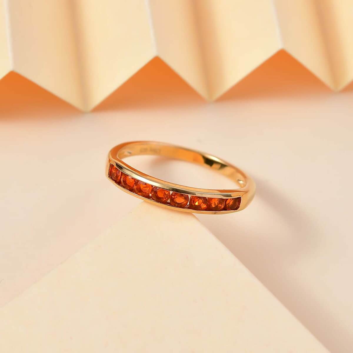 Crimson Fire Opal Half Eternity Band Ring in 18K Vermeil YG Over Sterling Silver (Size 10.0) 0.50 ctw image number 1