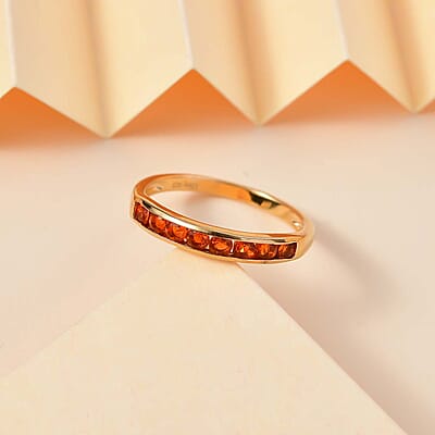 AAA Buriti Fire Opal 0.50 ctw Half Eternity Band Ring in 18K Vermeil Yellow Gold Over Sterling Silver (Size 10.0)