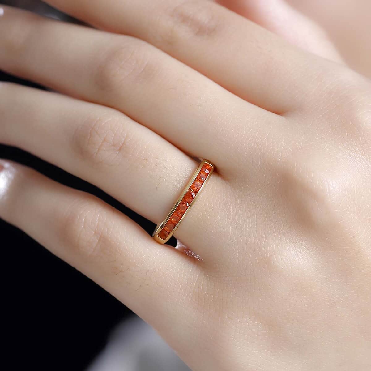 Crimson Fire Opal Half Eternity Band Ring in 18K Vermeil YG Over Sterling Silver (Size 10.0) 0.50 ctw image number 2