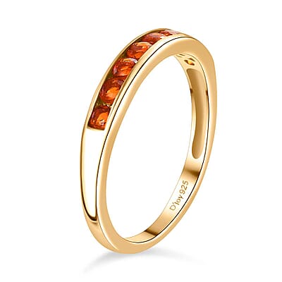 AAA Buriti Fire Opal 0.50 ctw Half Eternity Band Ring in 18K Vermeil Yellow Gold Over Sterling Silver (Size 10.0)