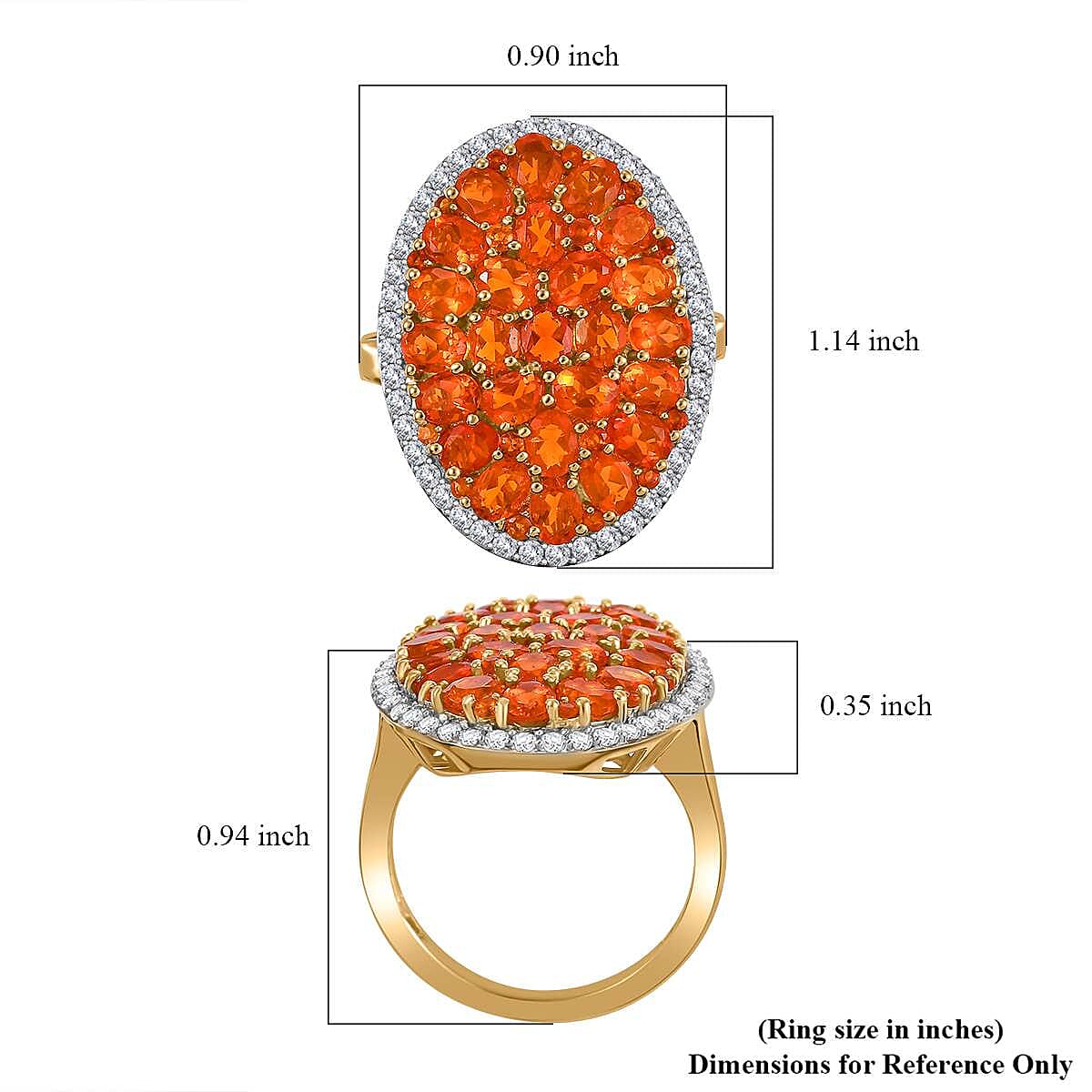 D'Joy AAA Buriti Fire Opal and White Zircon 4.40 ctw Cluster Ring in 18K Vermeil Yellow Gold Over Sterling Silver (Size 6.0) (Del. In 10-12 Days)
