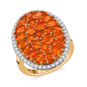 AAA Buriti Fire Opal and White Zircon 4.40 ctw Cluster Ring in 18K Vermeil Yellow Gold Over Sterling Silver (Size 7.0) (Del. In 10-12 Days)