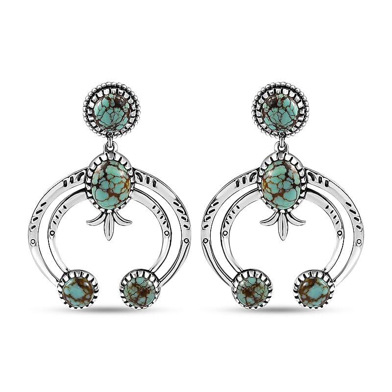 D'Joy Artisan Crafted Blue Horizon Turquoise 5.65 ctw Crescent Sage Earrings in Black Oxidized Sterling Silver
