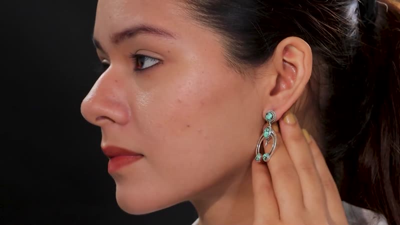 D'Joy Artisan Crafted Blue Horizon Turquoise 5.65 ctw Crescent Sage Earrings in Black Oxidized Sterling Silver