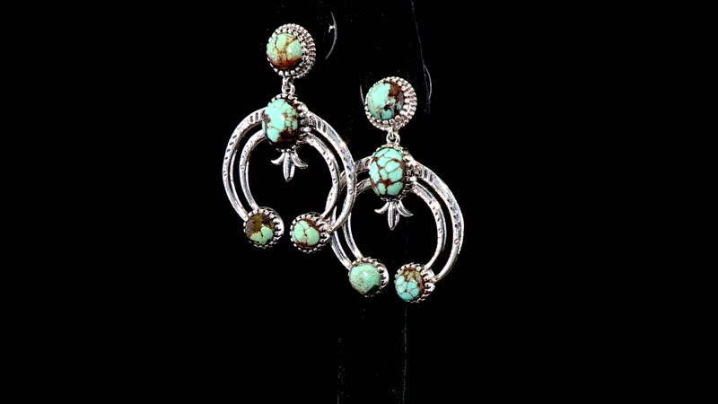 D'Joy Artisan Crafted Blue Horizon Turquoise 5.65 ctw Crescent Sage Earrings in Black Oxidized Sterling Silver