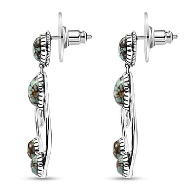 D'Joy Artisan Crafted Blue Horizon Turquoise 5.65 ctw Crescent Sage Earrings in Black Oxidized Sterling Silver