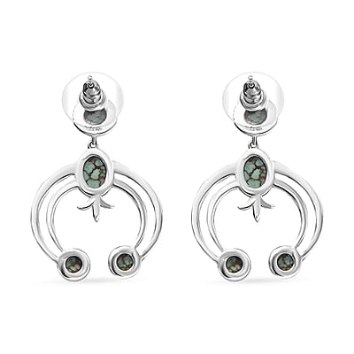 D'Joy Artisan Crafted Blue Horizon Turquoise 5.65 ctw Crescent Sage Earrings in Black Oxidized Sterling Silver