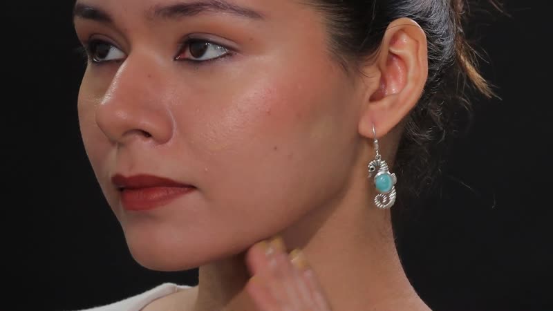 D'Joy Artisan Crafted Natural Green Larimar and Thai Black Spinel 6.70 ctw Seahorse Earrings in Black Oxidized Sterling Silver
