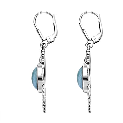D'Joy Artisan Crafted Natural Green Larimar and Thai Black Spinel 6.70 ctw Seahorse Earrings in Black Oxidized Sterling Silver
