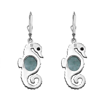 D'Joy Artisan Crafted Natural Green Larimar and Thai Black Spinel 6.70 ctw Seahorse Earrings in Black Oxidized Sterling Silver