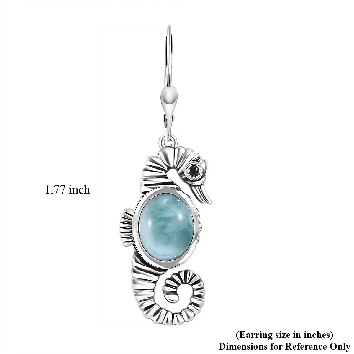D'Joy Artisan Crafted Natural Green Larimar and Thai Black Spinel 6.70 ctw Seahorse Earrings in Black Oxidized Sterling Silver