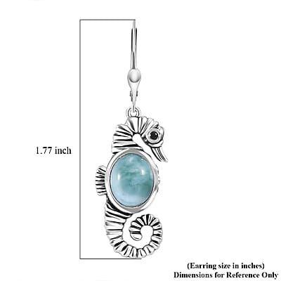 D'Joy Artisan Crafted Natural Green Larimar and Thai Black Spinel 6.70 ctw Seahorse Earrings in Black Oxidized Sterling Silver