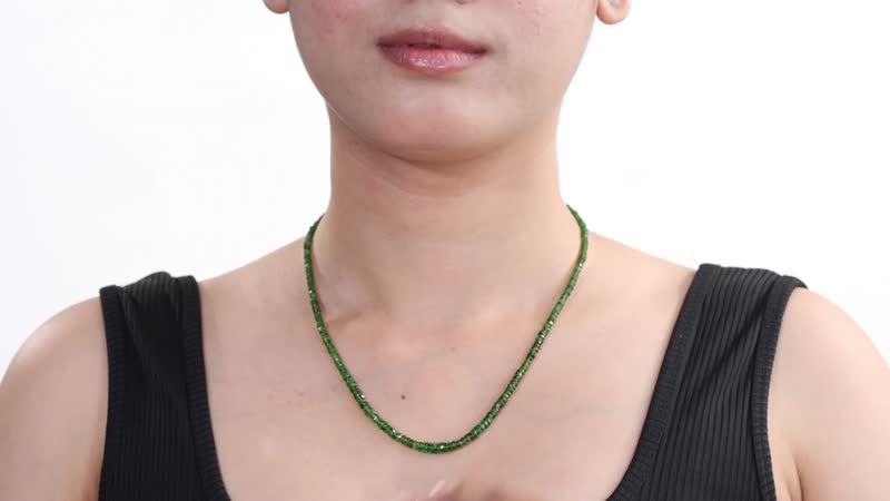 Chrome Diopside 50.00 ctw Beaded Necklace in Rhodium Over Sterling Silver 18 Inches