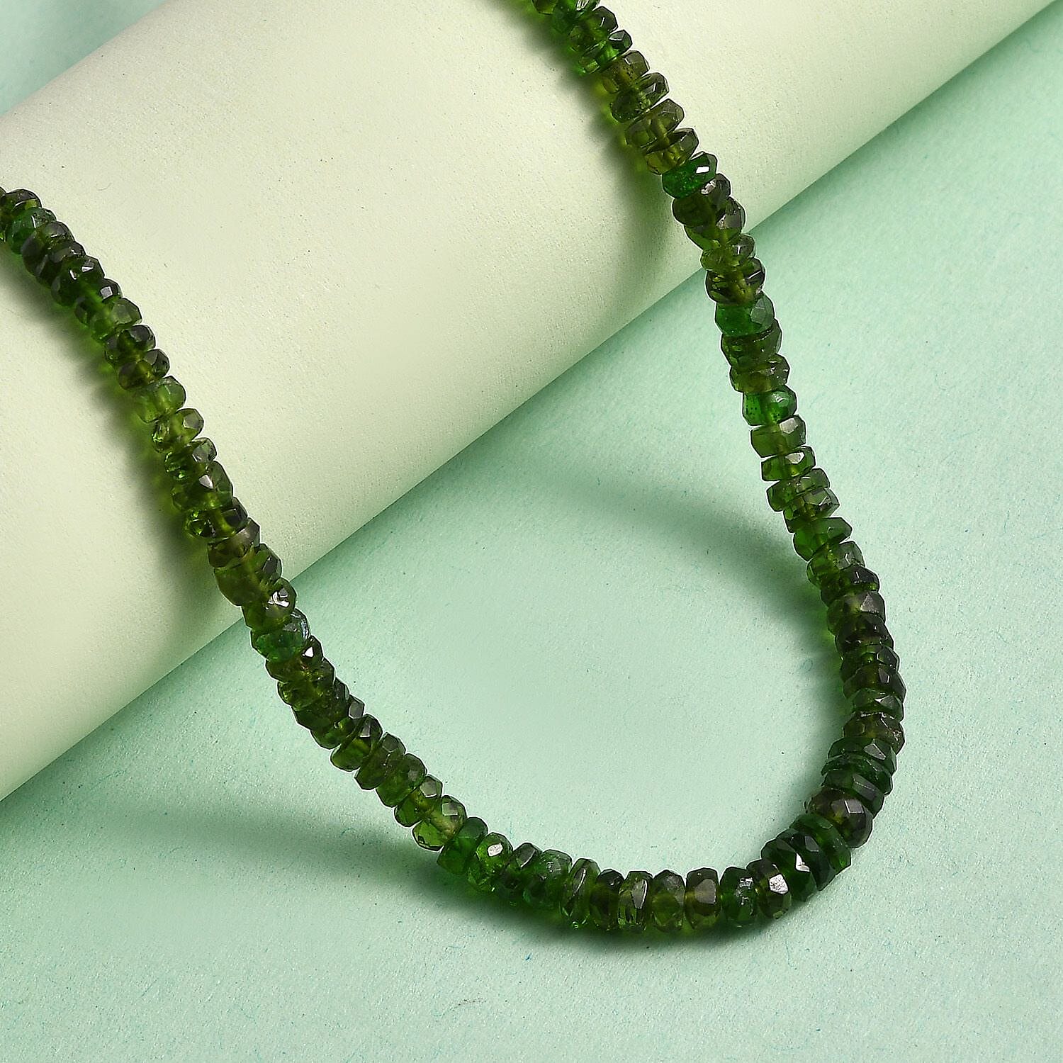 Chrome Diopside 50.00 ctw Beaded Necklace in Rhodium Over Sterling Silver 18 Inches