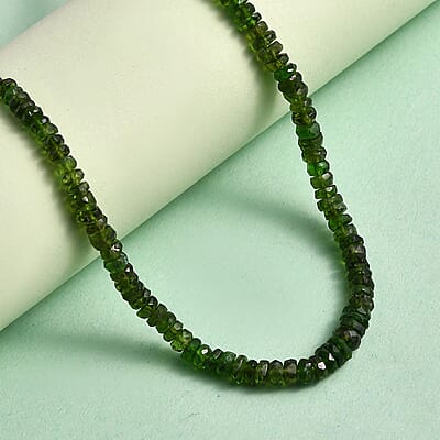 Chrome Diopside 50.00 ctw Beaded Necklace in Rhodium Over Sterling Silver 18 Inches