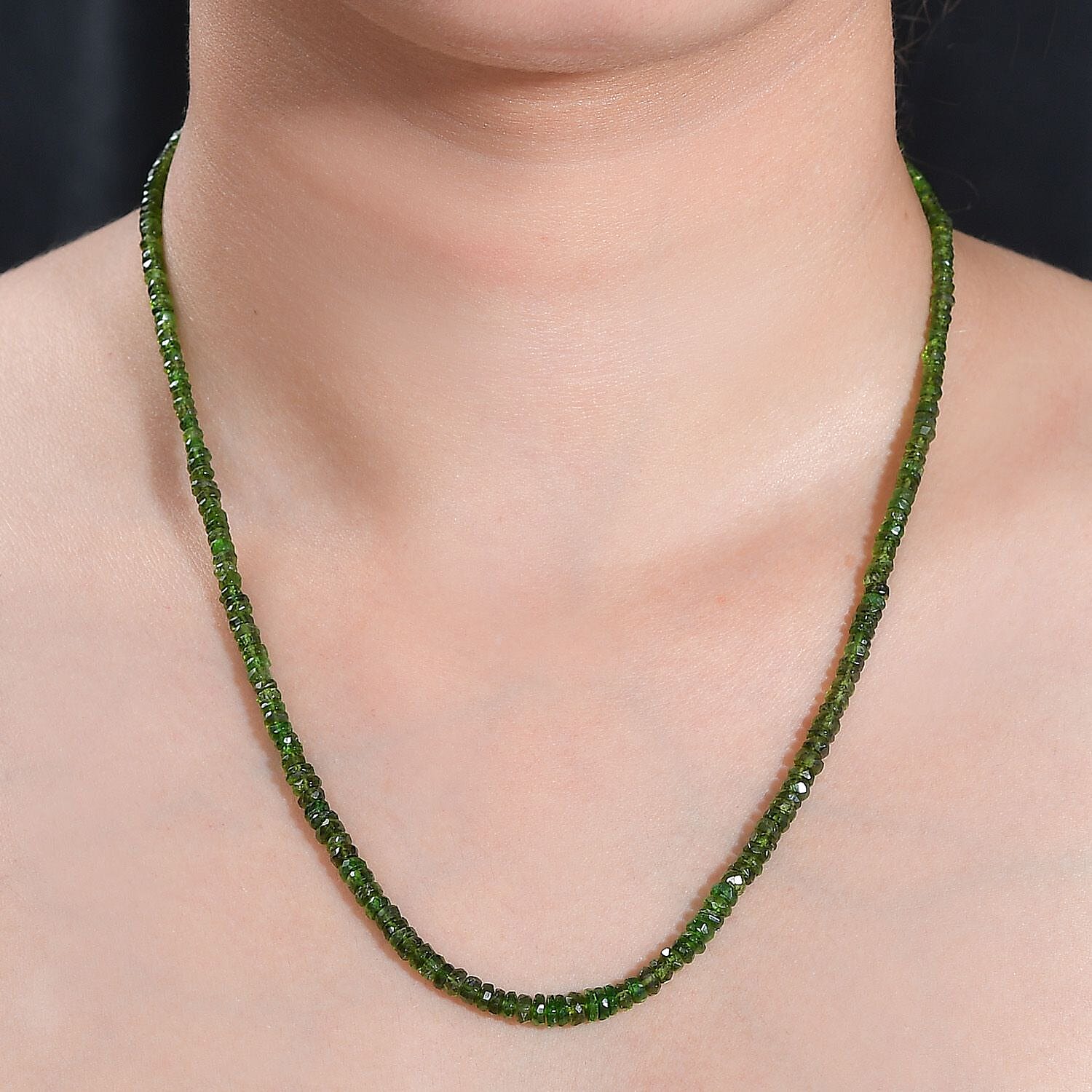 Chrome Diopside 50.00 ctw Beaded Necklace in Rhodium Over Sterling Silver 18 Inches