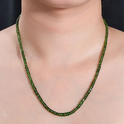 Chrome Diopside 50.00 ctw Beaded Necklace in Rhodium Over Sterling Silver 18 Inches