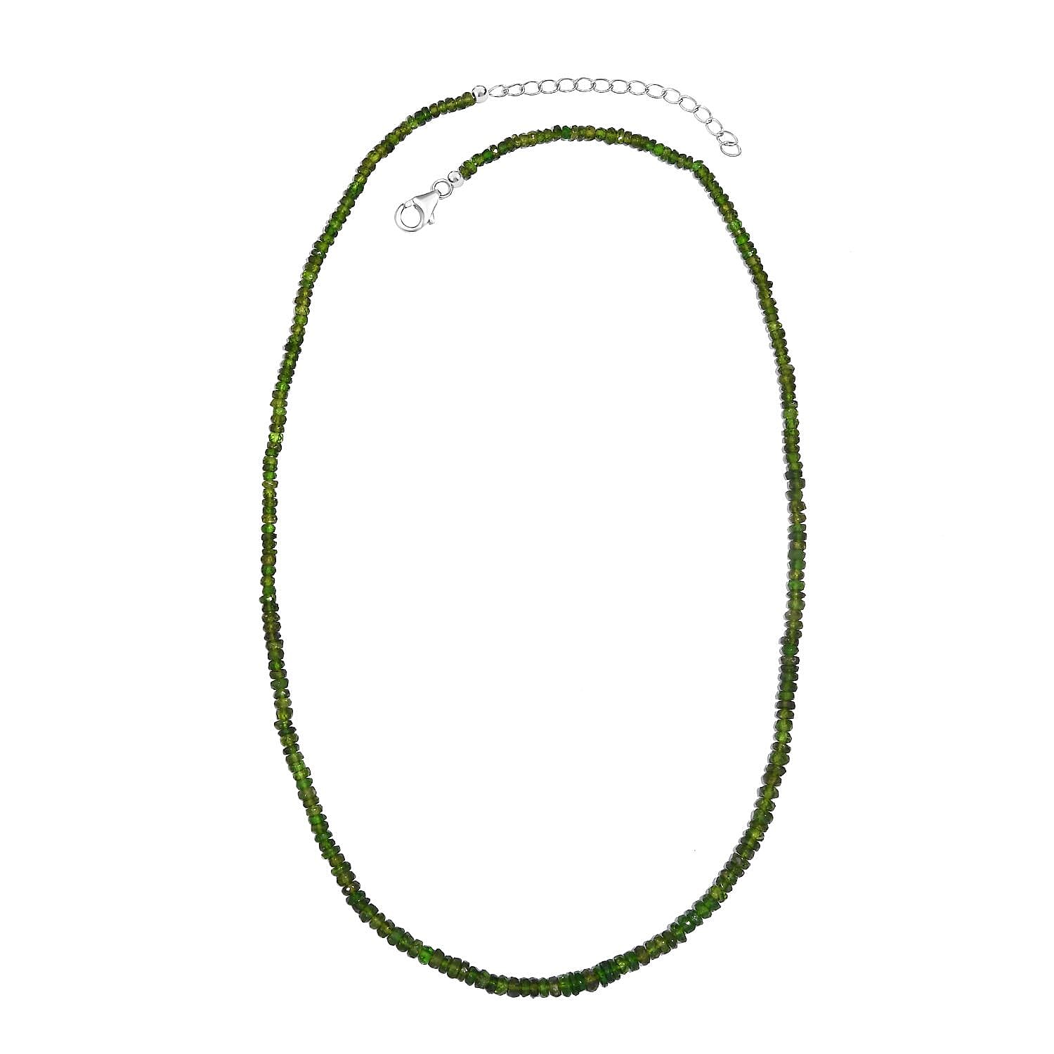 Chrome Diopside 50.00 ctw Beaded Necklace in Rhodium Over Sterling Silver 18 Inches