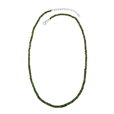 Chrome Diopside 50.00 ctw Beaded Necklace in Rhodium Over Sterling Silver 18 Inches